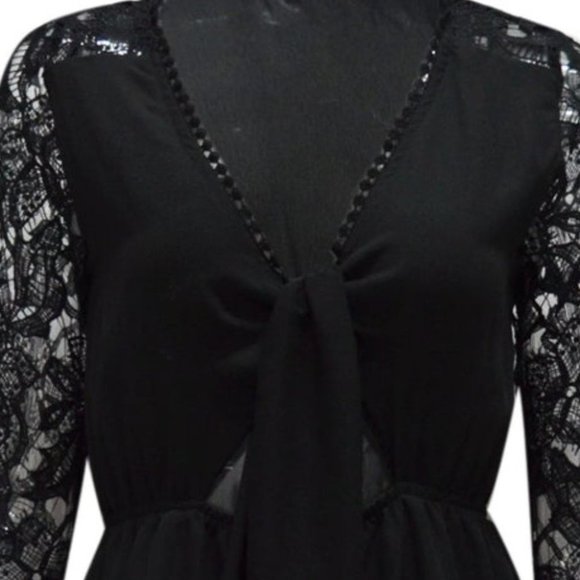 boho Lacey Sleeved Black Romper - Picture 5 of 6